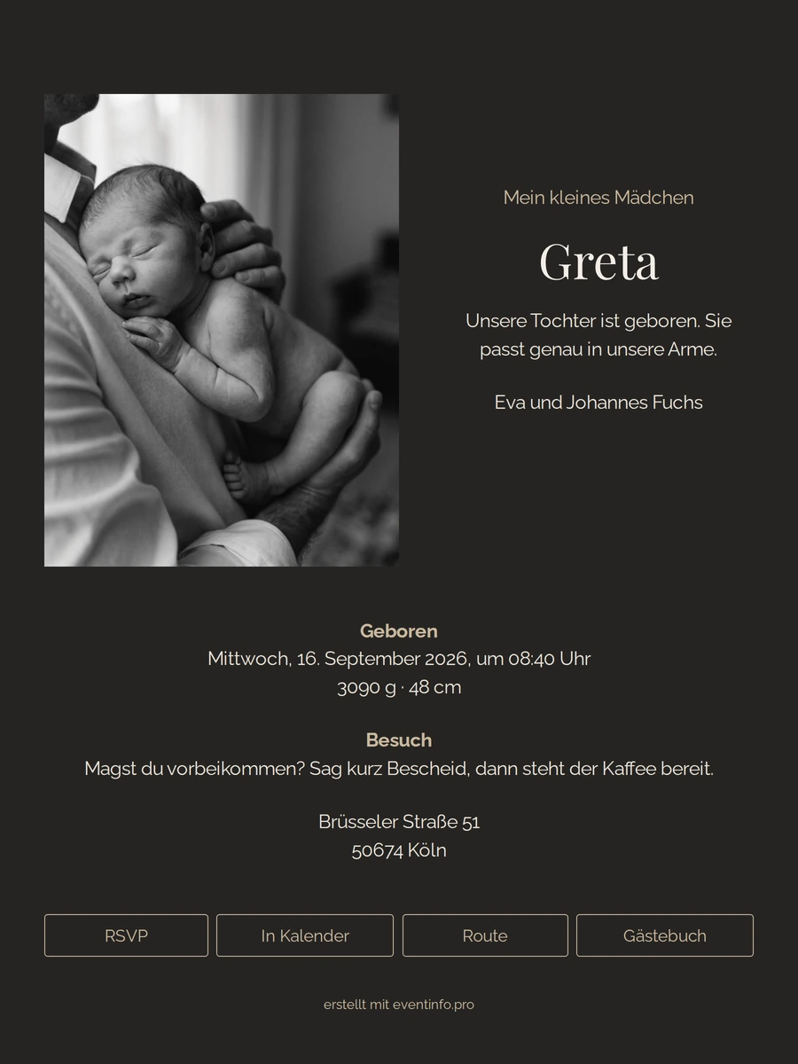 Schlichte goldfarbene Geburtskarte mit Foto Ihrer Tochter
