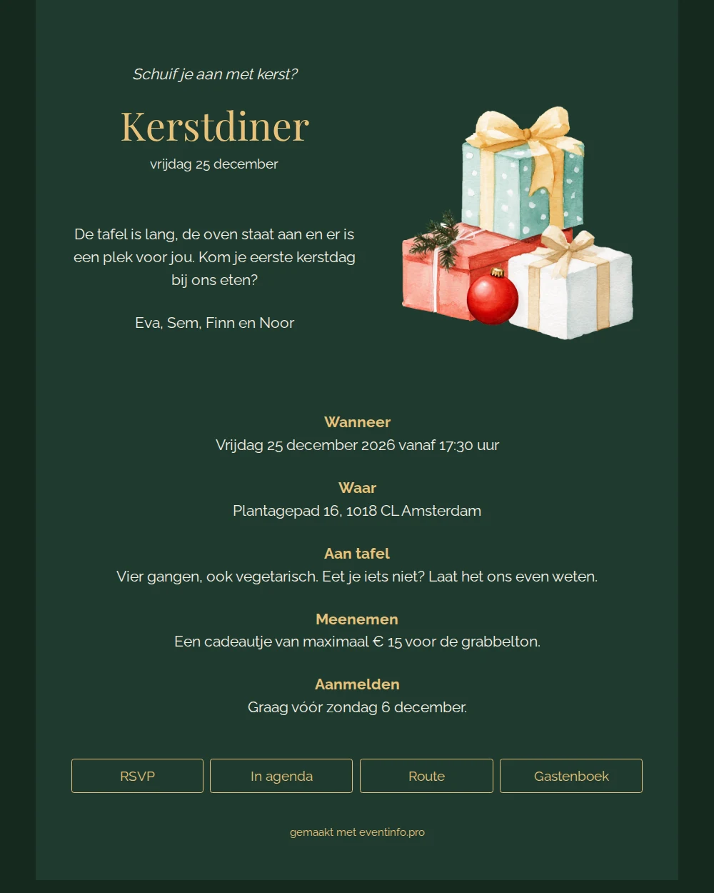 Kerstuitnodiging met cadeaus en kerstbal maken &ndash; example 1