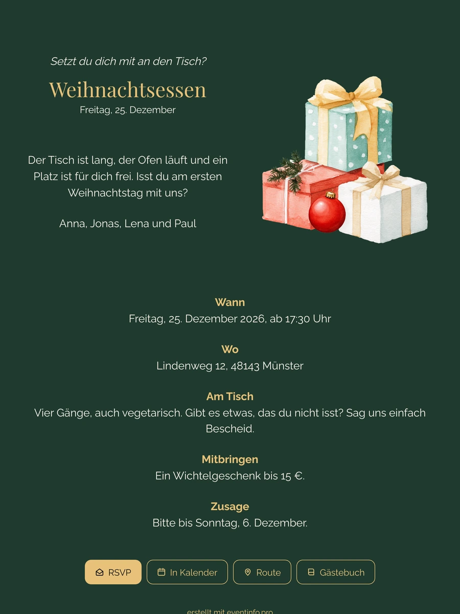 Einladung zum Weihnachtsessen daheim verschicken