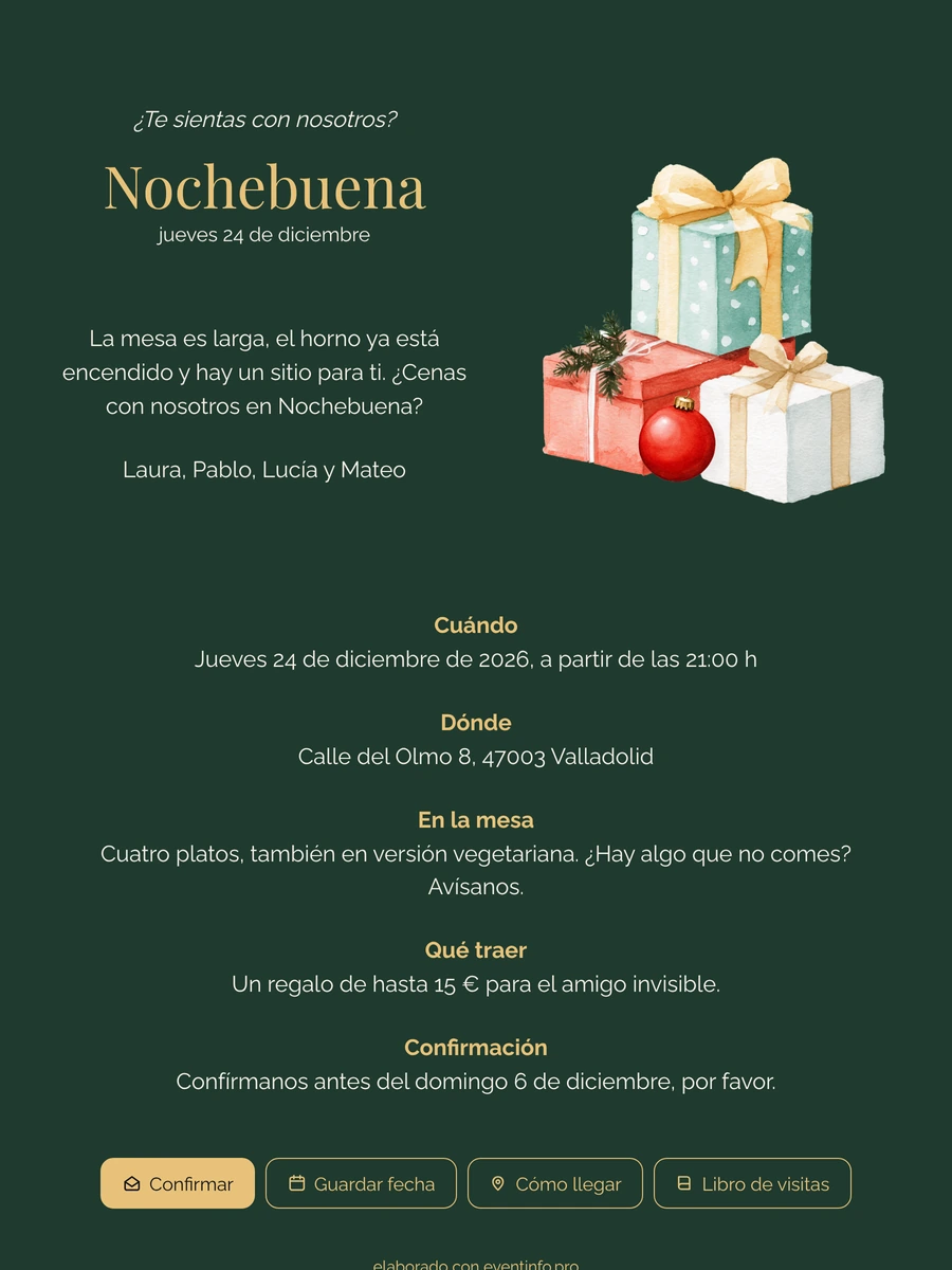 Crear una invitación de Nochebuena en verde