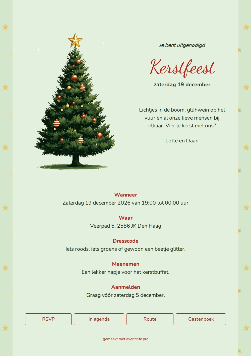 Kerstuitnodiging met gouden sterren maken &ndash; example 1