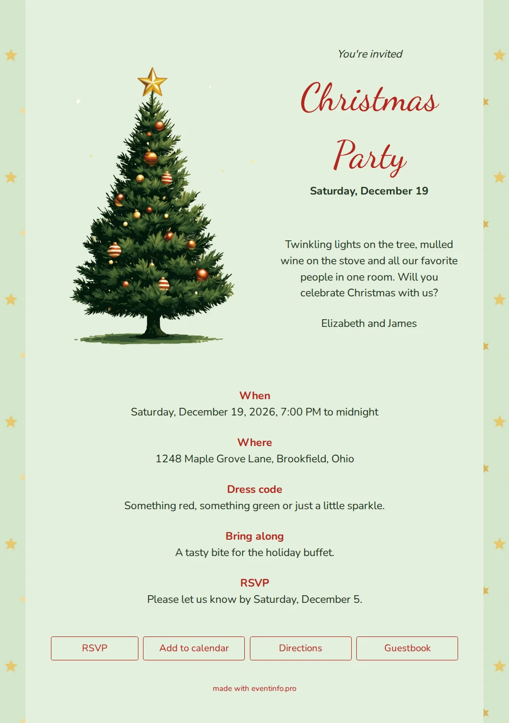 Gold star holiday party invitation &ndash; example 1