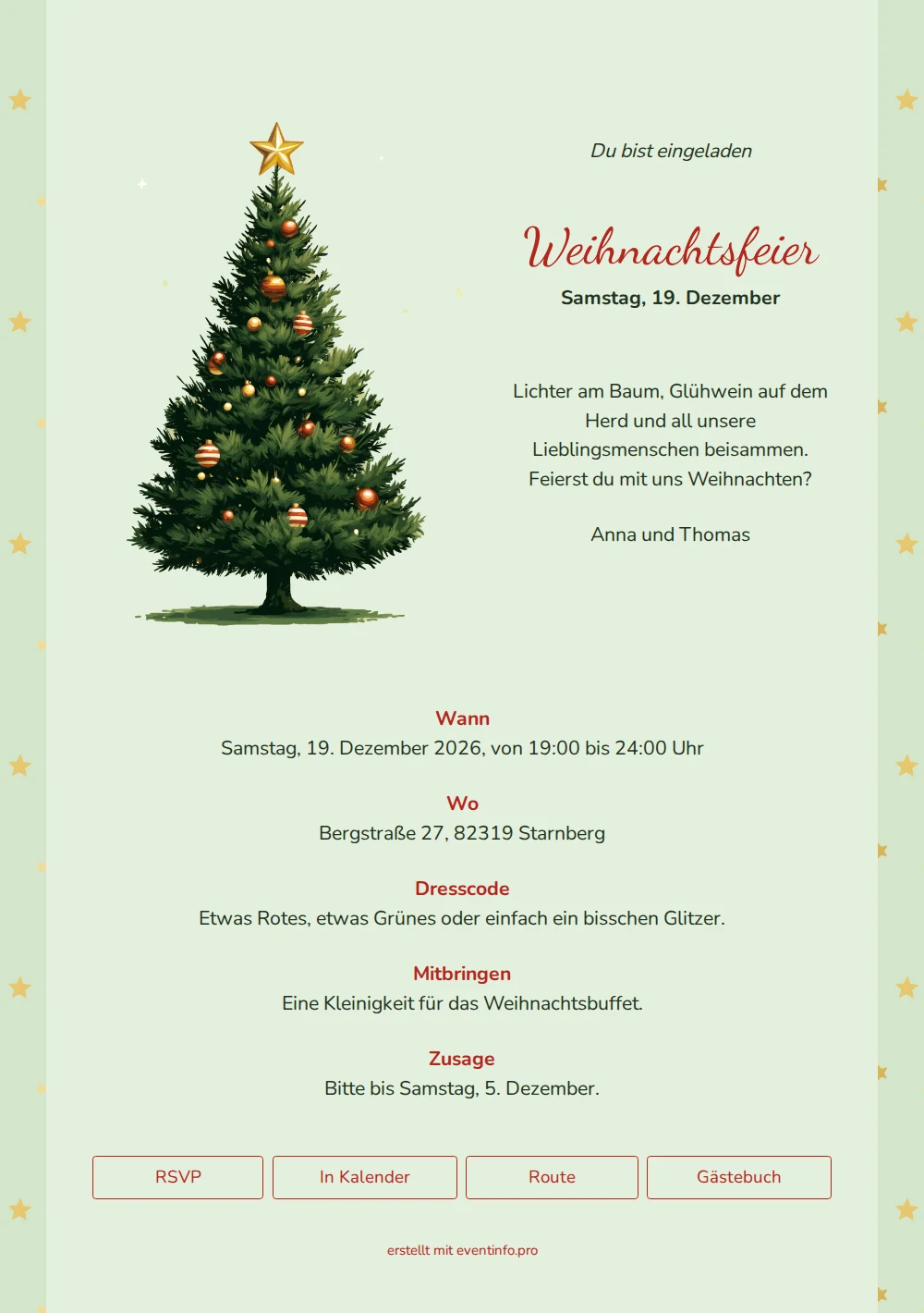 Weihnachtseinladung mit goldenen Sternen erstellen &ndash; example 1