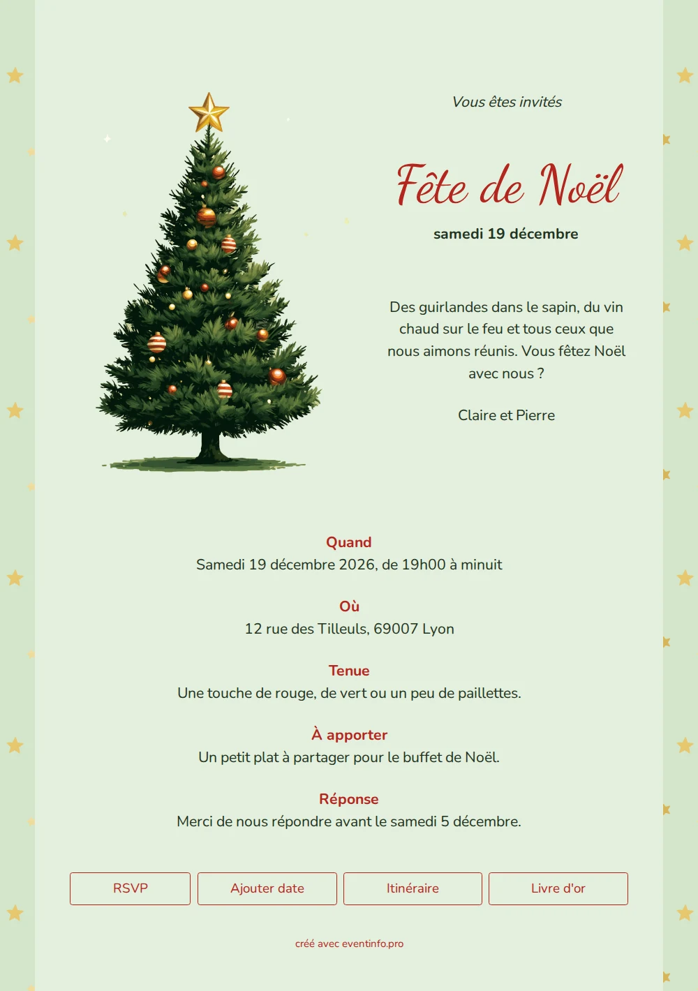 Créer une invitation de Noël aux étoiles dorées &ndash; example 1