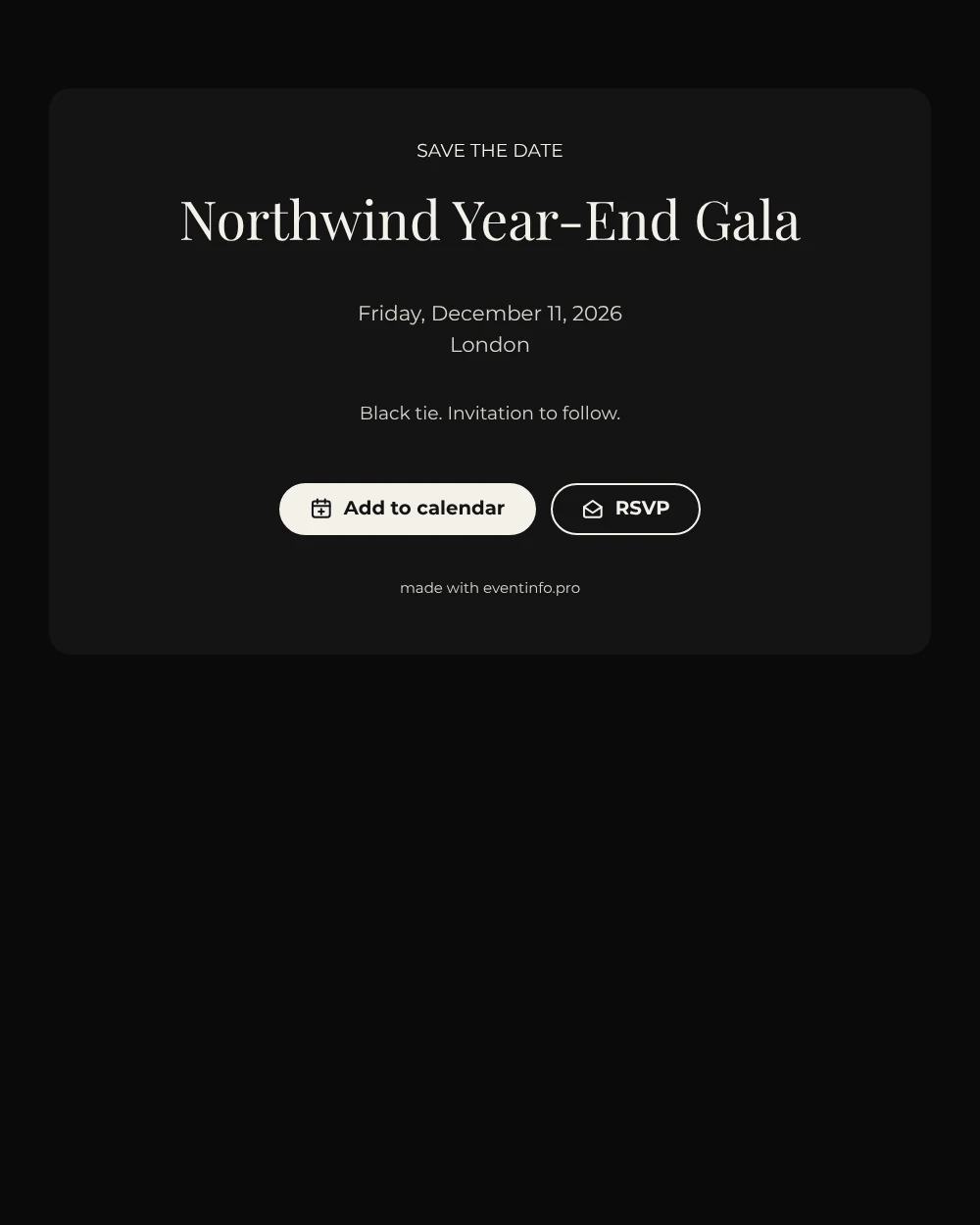 Create a dark year-end save the date &ndash; example 1