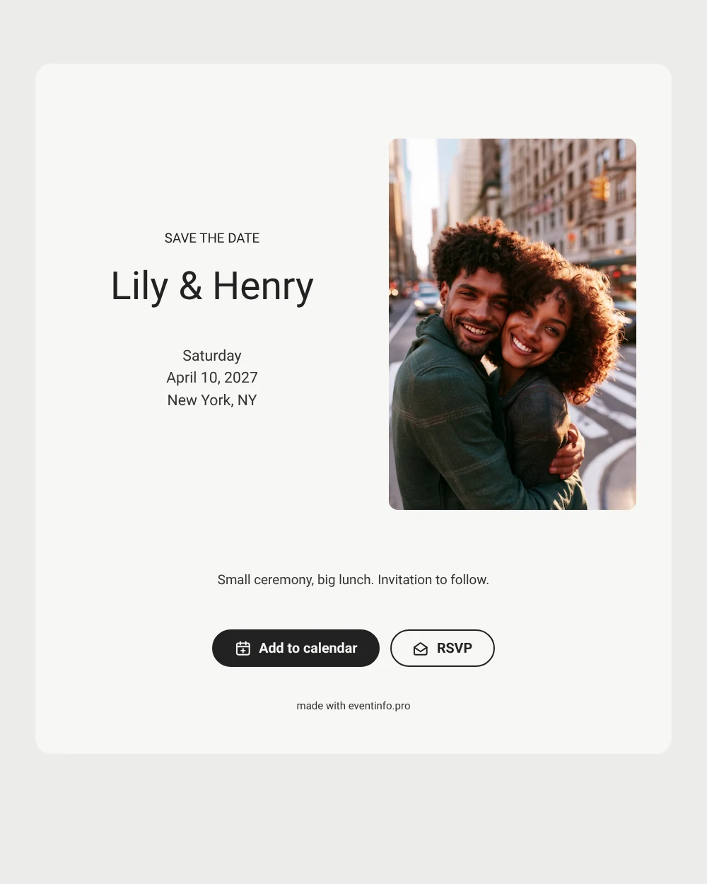 Make a civil ceremony save the date &ndash; example 1