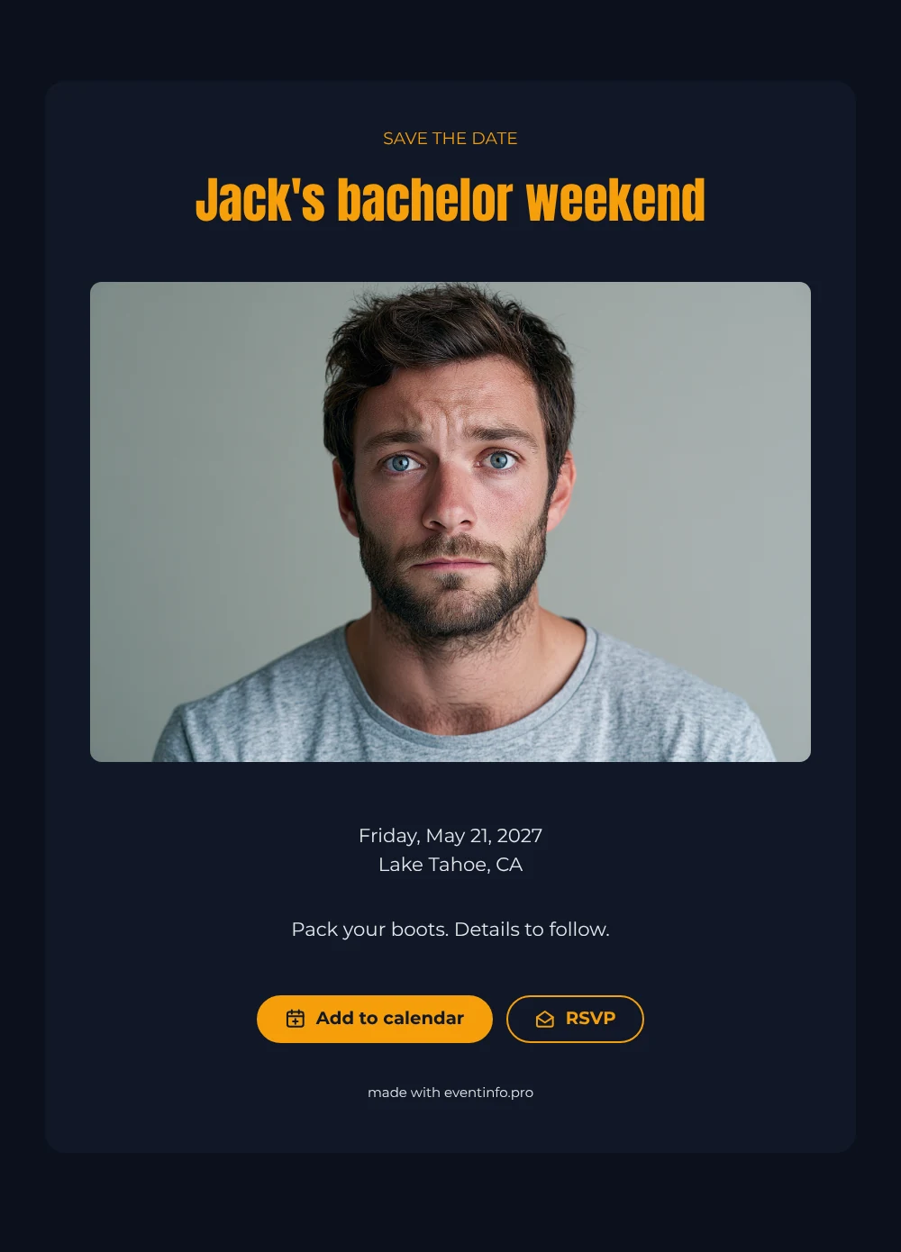 Create a bachelor getaway save the date &ndash; example 1