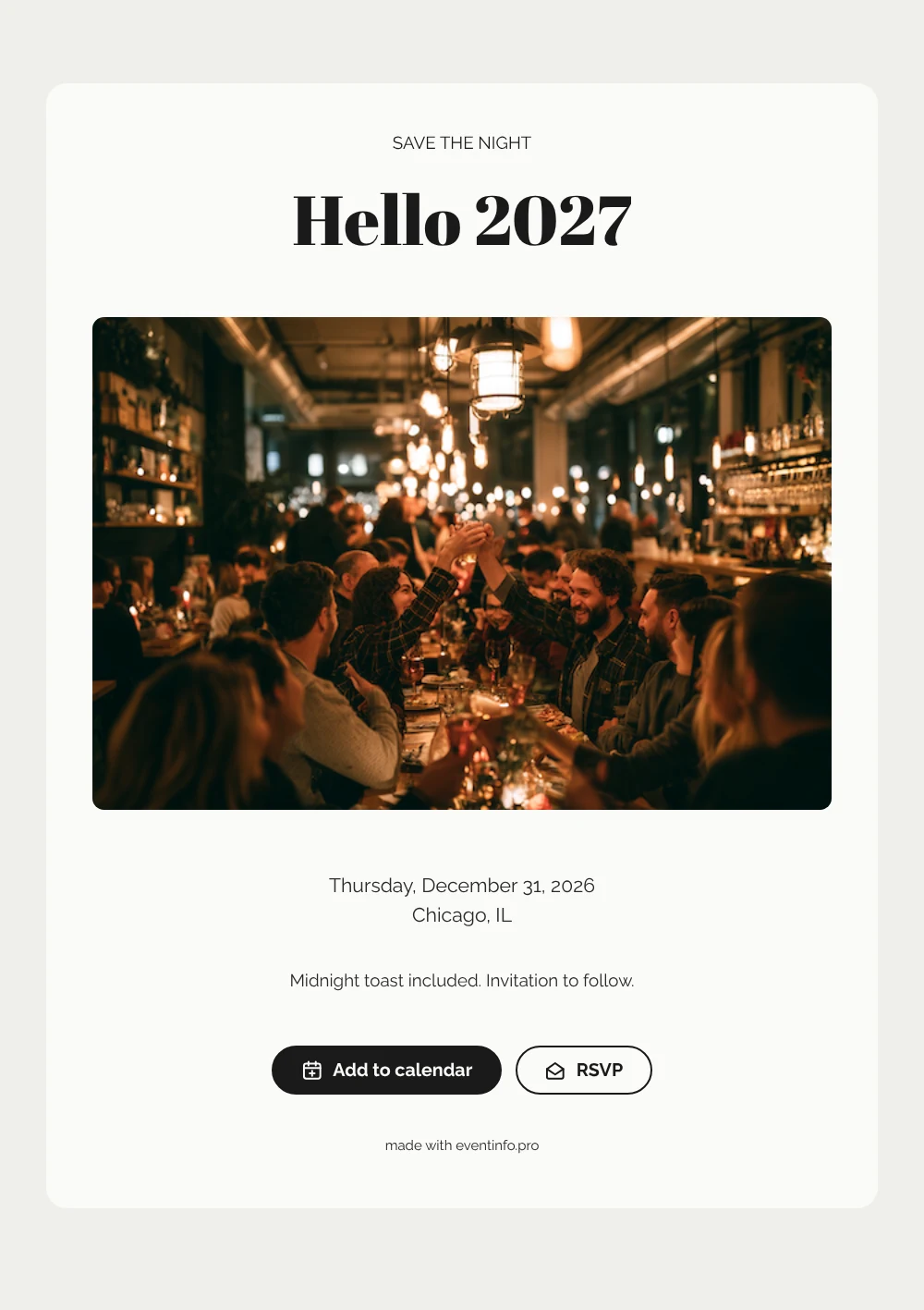 Make a midnight toast save the date &ndash; example 1