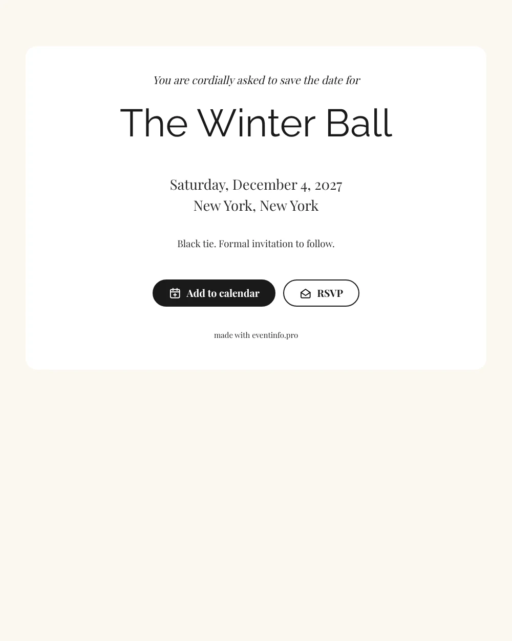 Winter ball save the date in white &ndash; example 1