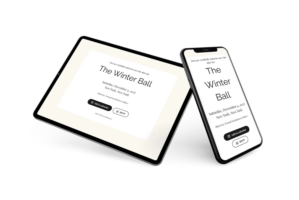 Winter ball save the date in white &ndash; example 2