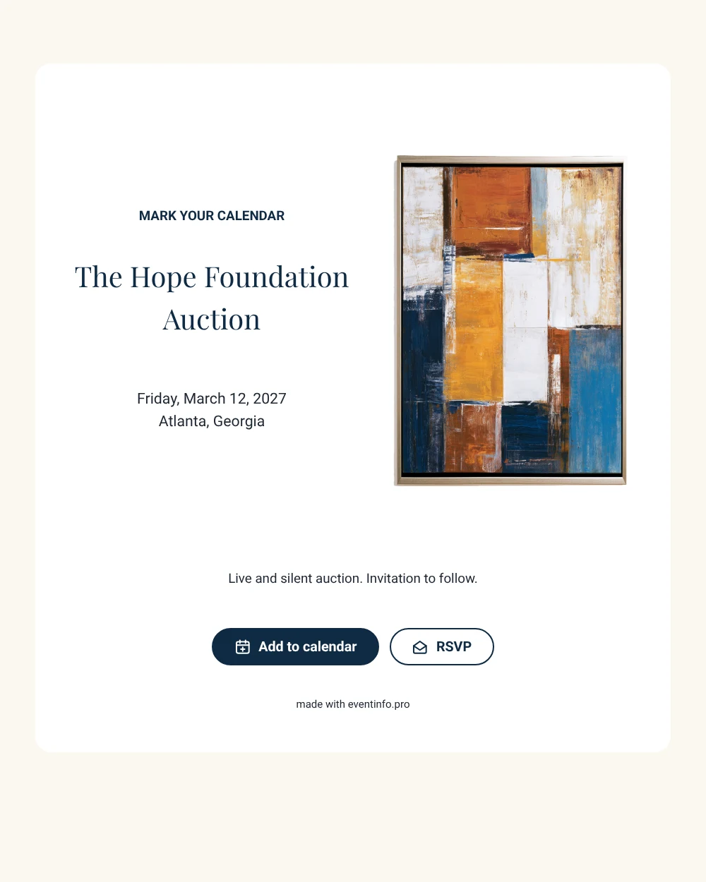 Make an art auction save the date &ndash; example 1