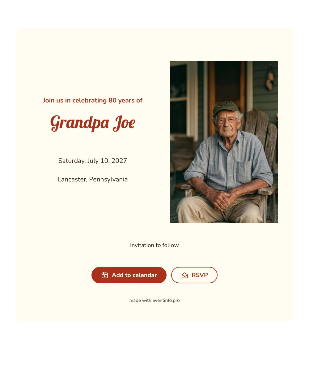 Rocking chair 80th birthday save the date &ndash; example 1