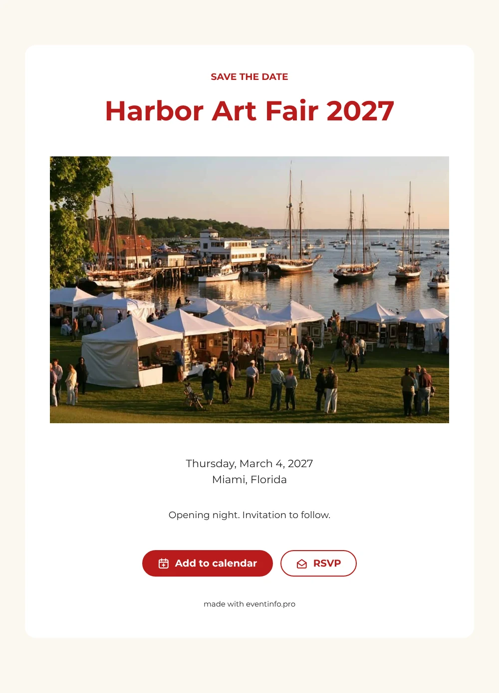 Sailboat harbor art fair save the date &ndash; example 1