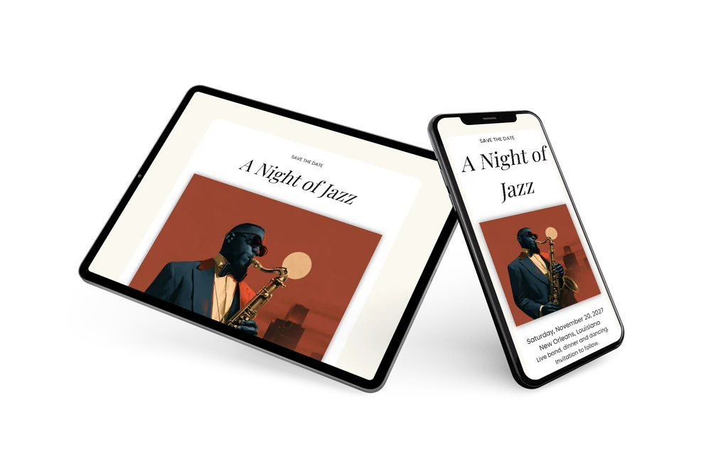 Create a saxophonist save the date online &ndash; example 2