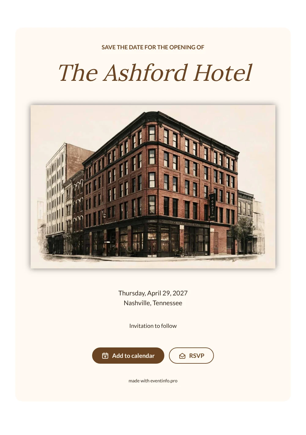 Create a sepia hotel save the date &ndash; example 1