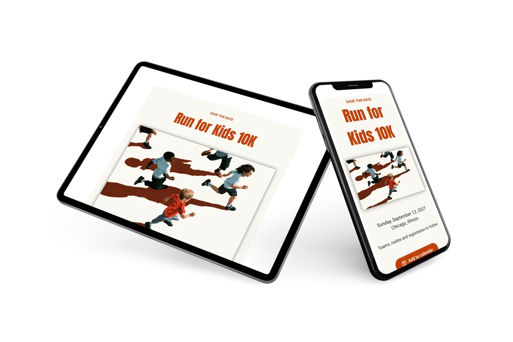 Create a children&rsquo;s race save the date &ndash; example 2