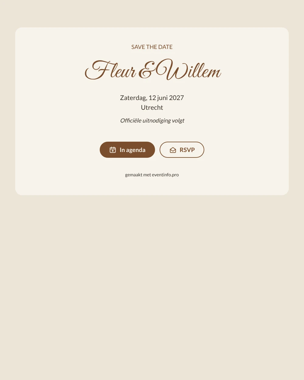 Ivoorkleurige save the date bruiloft in kalligrafie &ndash; voorbeeld 1