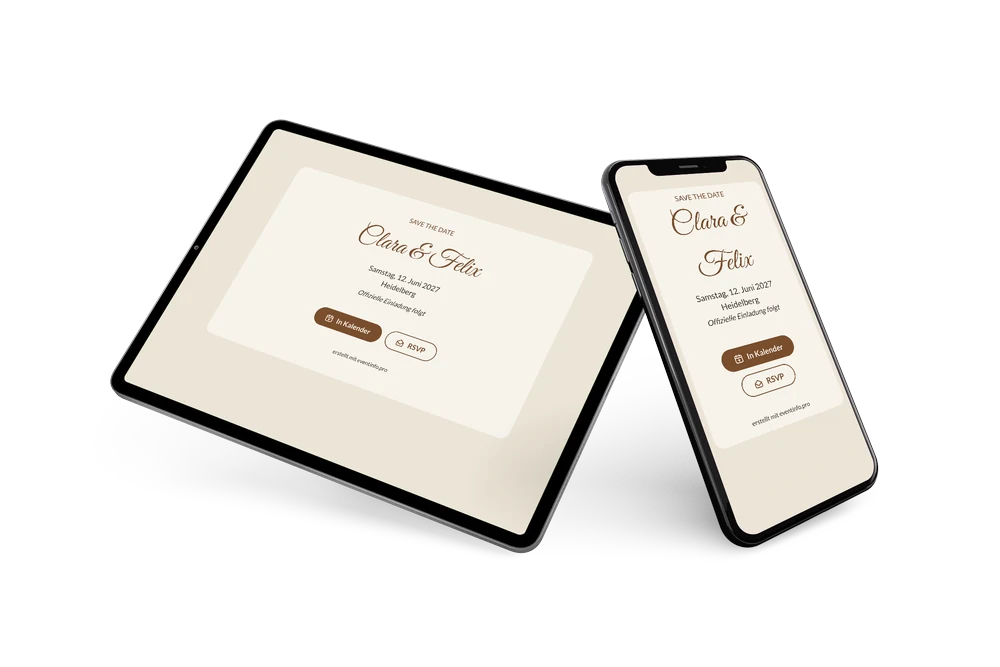 Save the Date Hochzeit in Elfenbein mit Kalligrafie &ndash; Beispiel 2