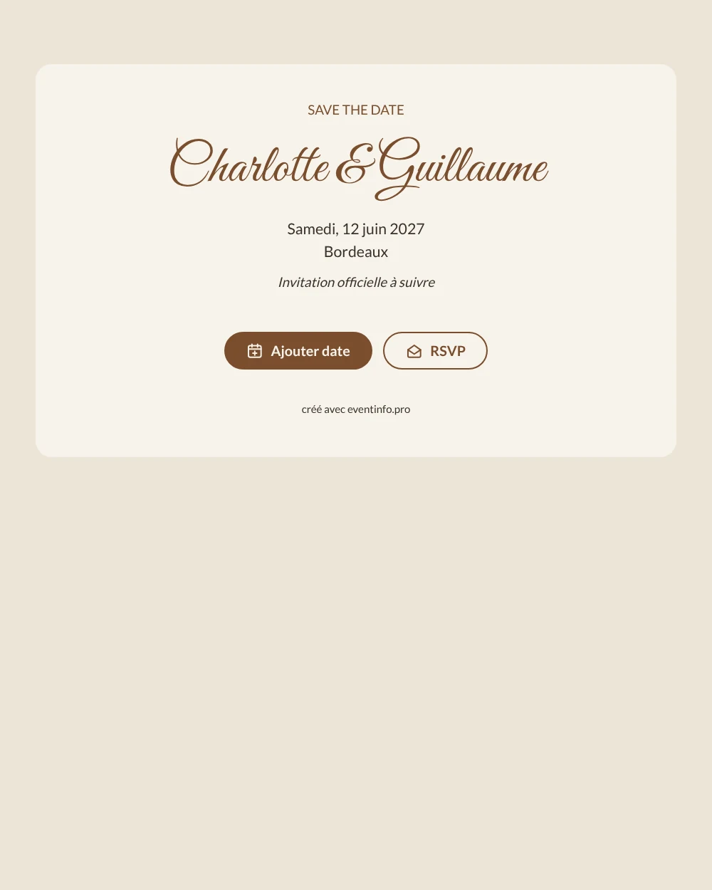 Save the date mariage ivoire en calligraphie