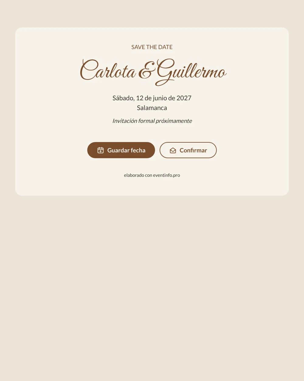 Save the date de boda en marfil con caligrafía &ndash; ejemplo 1