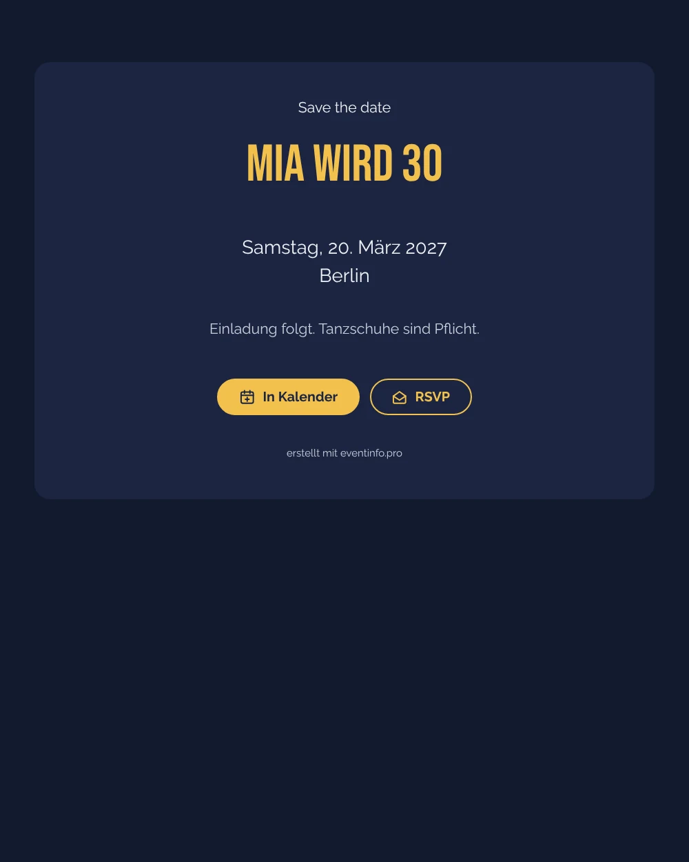 Save the Date zum 30. Geburtstag in Mitternachtsblau
