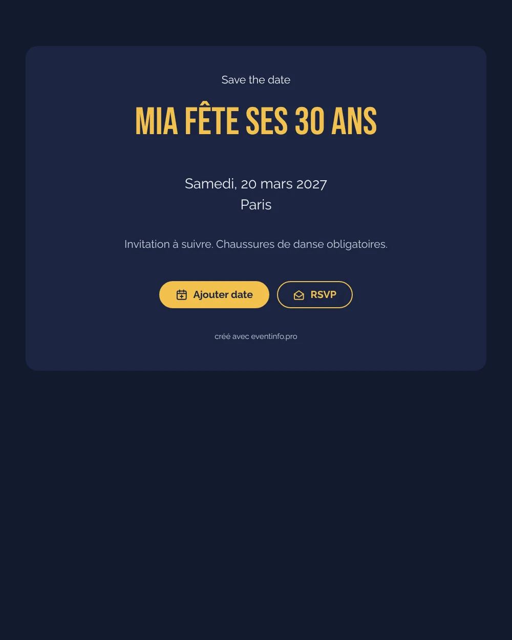 Save the date anniversaire 30 ans bleu nuit