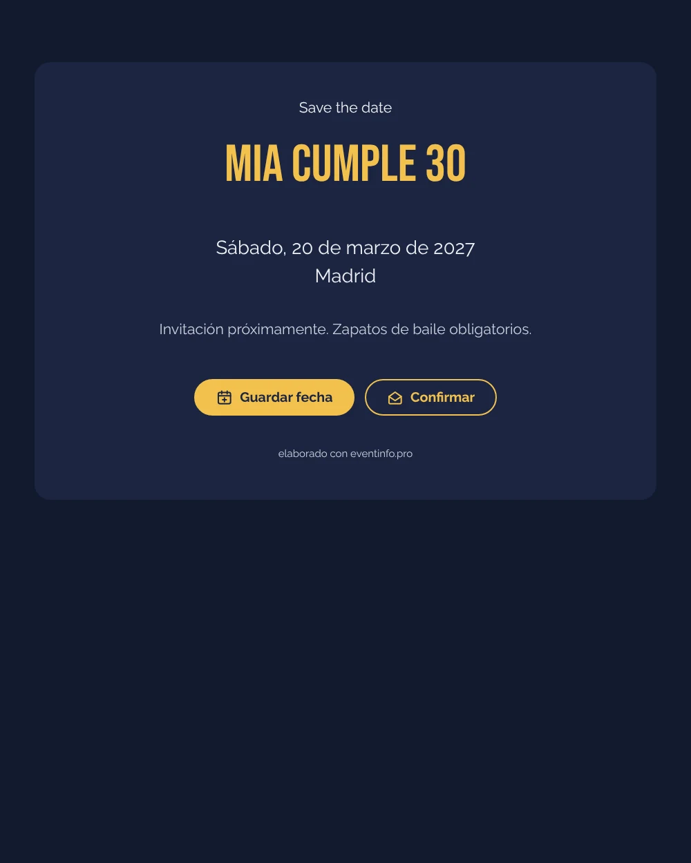 Save the date de 30 cumpleaños en azul noche &ndash; ejemplo 1