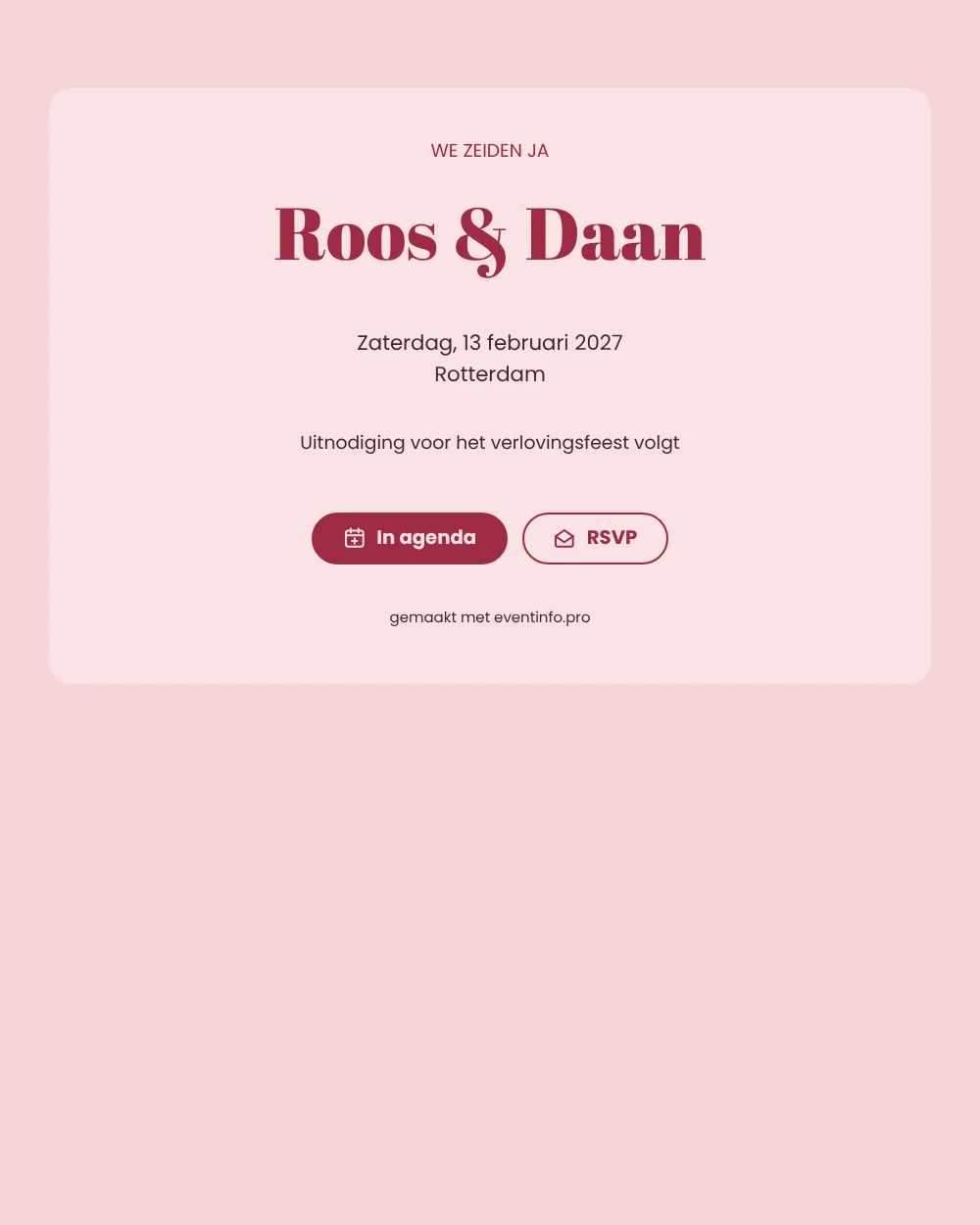 Lichtroze save the date voor een verlovingsfeest &ndash; voorbeeld 1