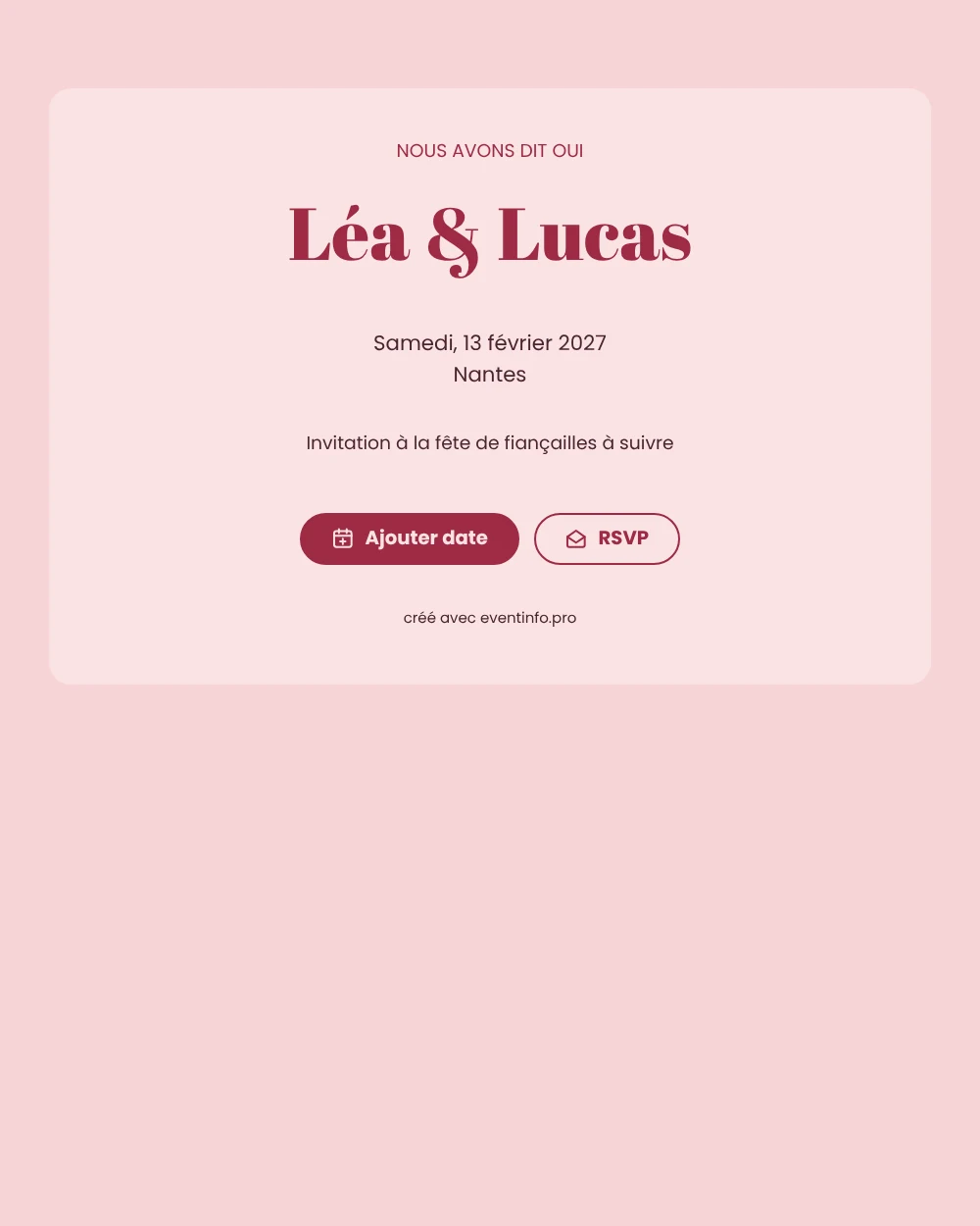 Save the date fiançailles rose poudré
