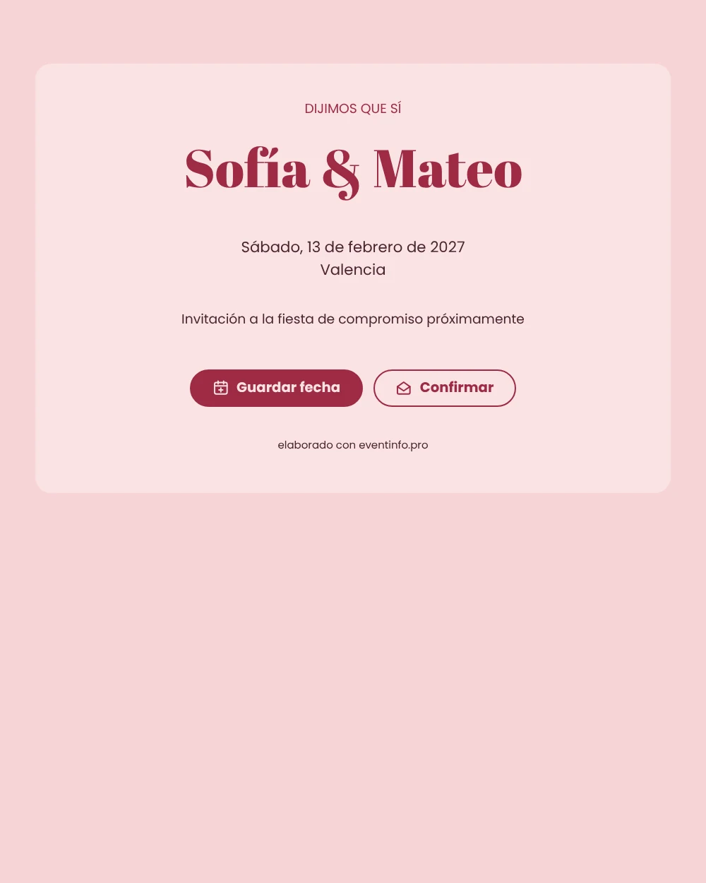 Save the date de pedida en rosa empolvado &ndash; ejemplo 1