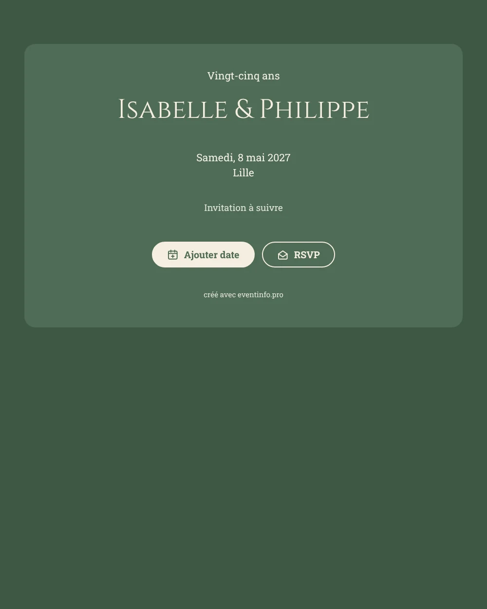 Save the date noces d'argent vert sauge
