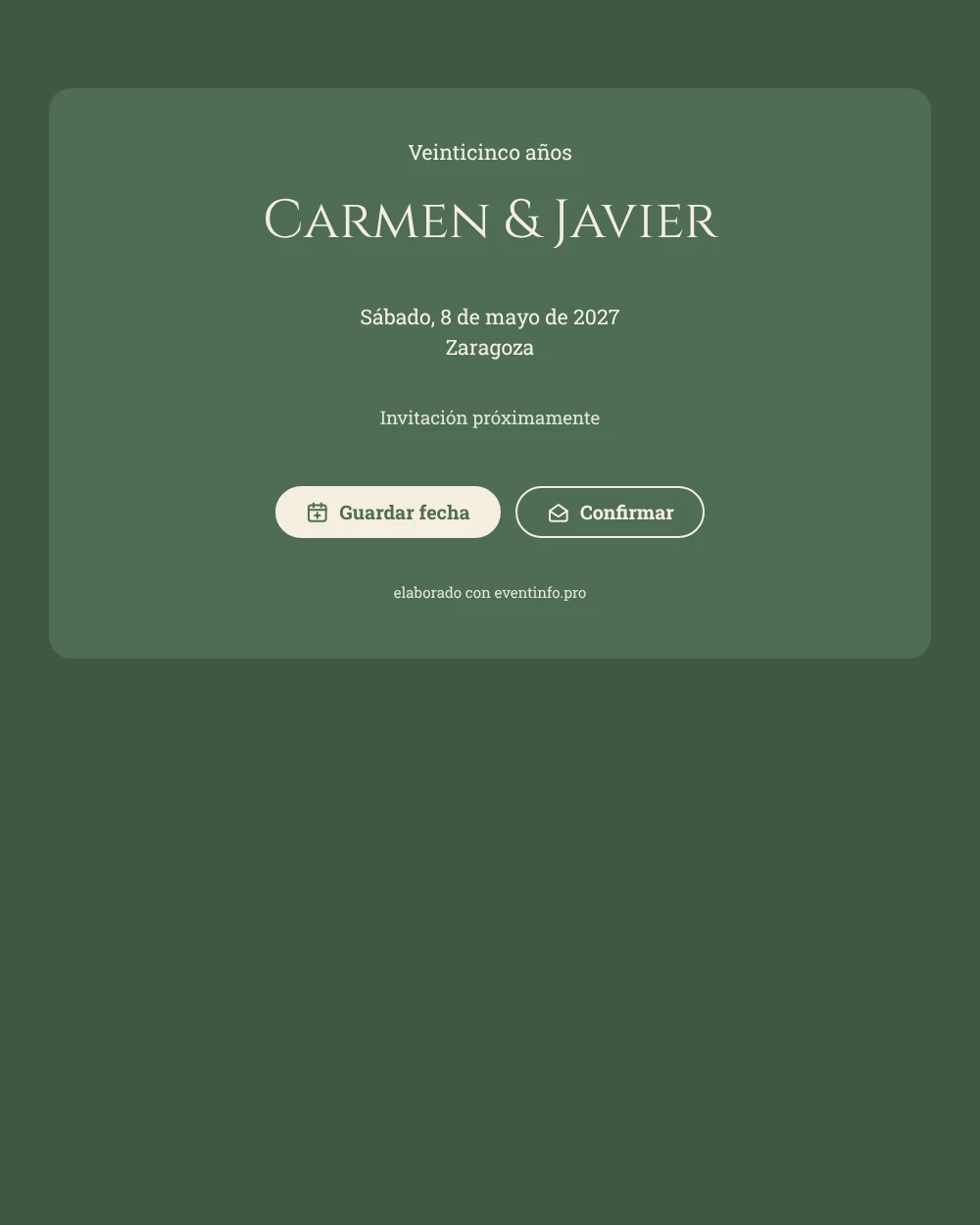 Save the date de bodas de plata en verde salvia &ndash; ejemplo 1