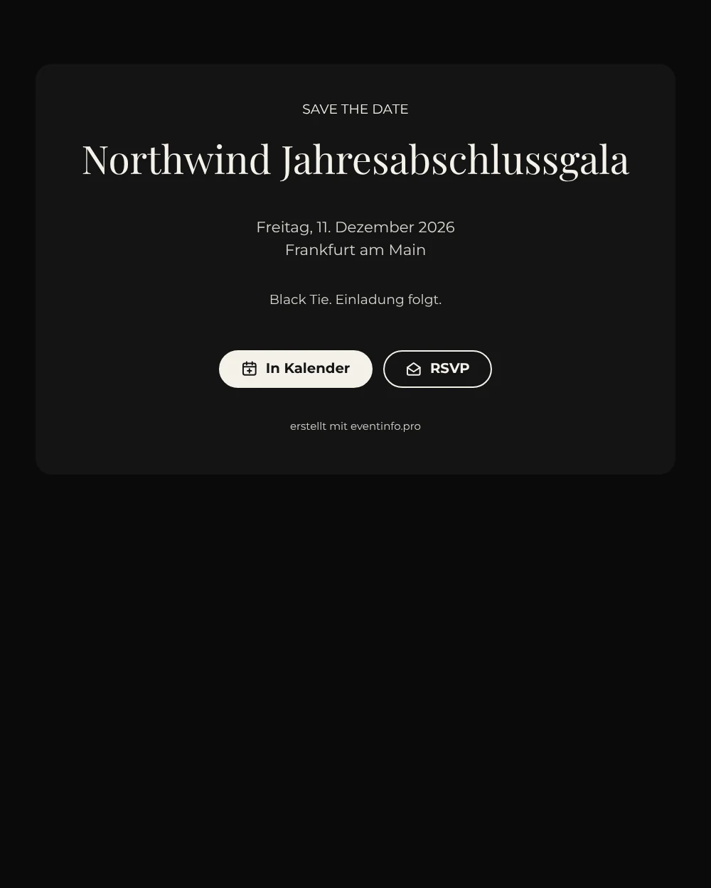 Save the Date Jahresabschlussgala in Schwarz