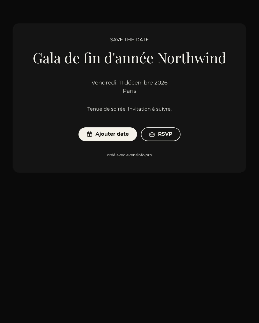 Save the date gala de fin d'année noir
