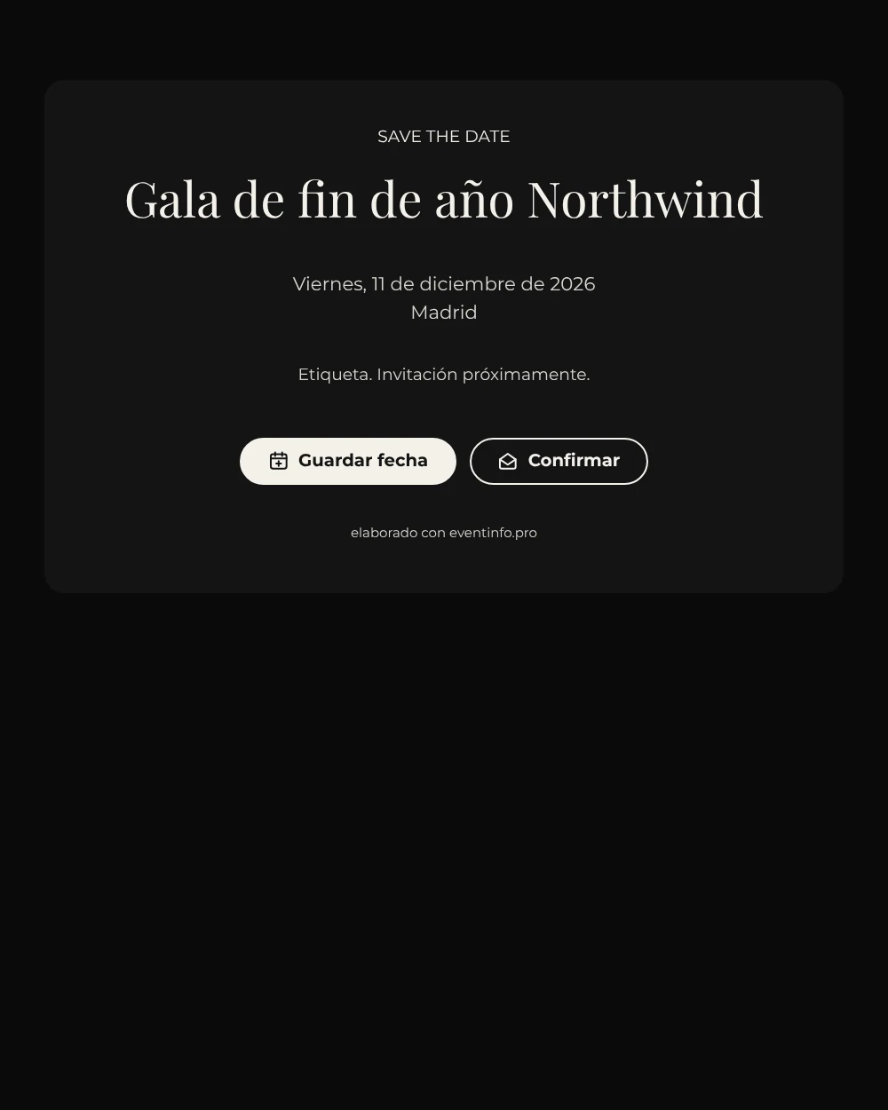 Save the date negro para gala de fin de año &ndash; ejemplo 1