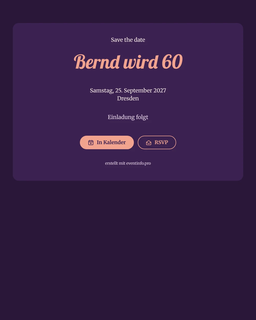 Save the Date zum 60. Geburtstag in Retro-Pflaume