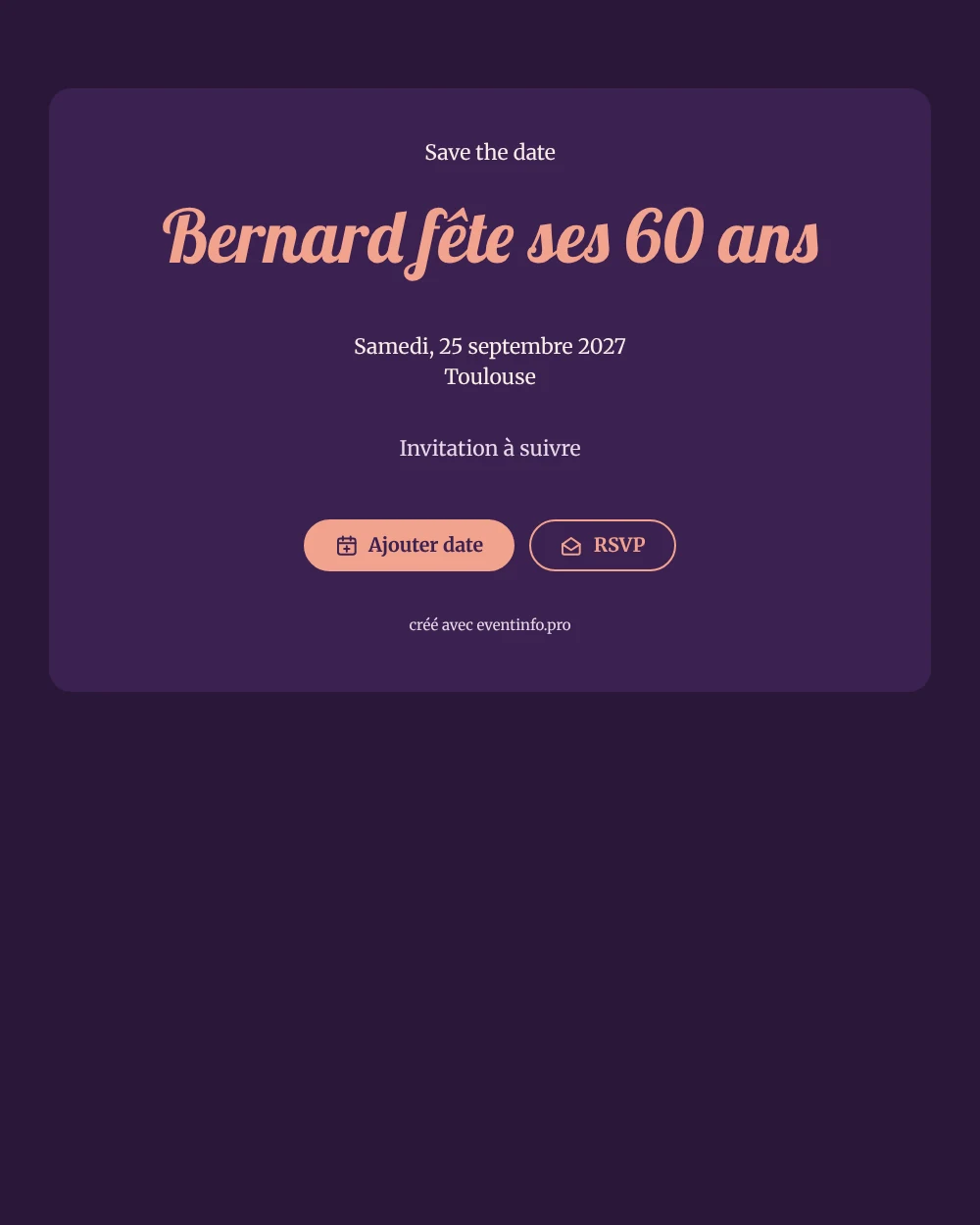 Save the date anniversaire 60 ans rétro prune