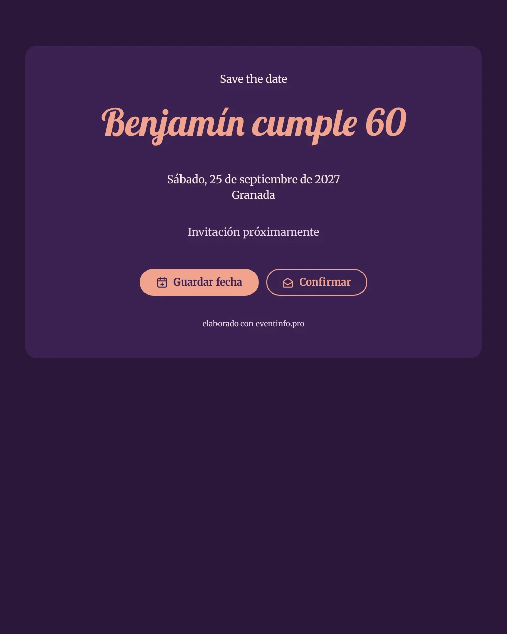 Save the date retro de 60 cumpleaños en ciruela &ndash; ejemplo 1