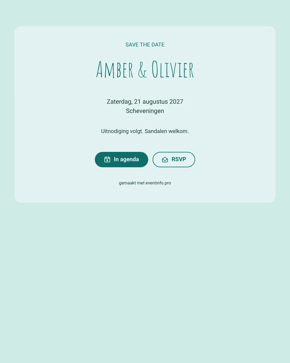 Zeegroene save the date voor een bruiloft aan zee &ndash; voorbeeld 1
