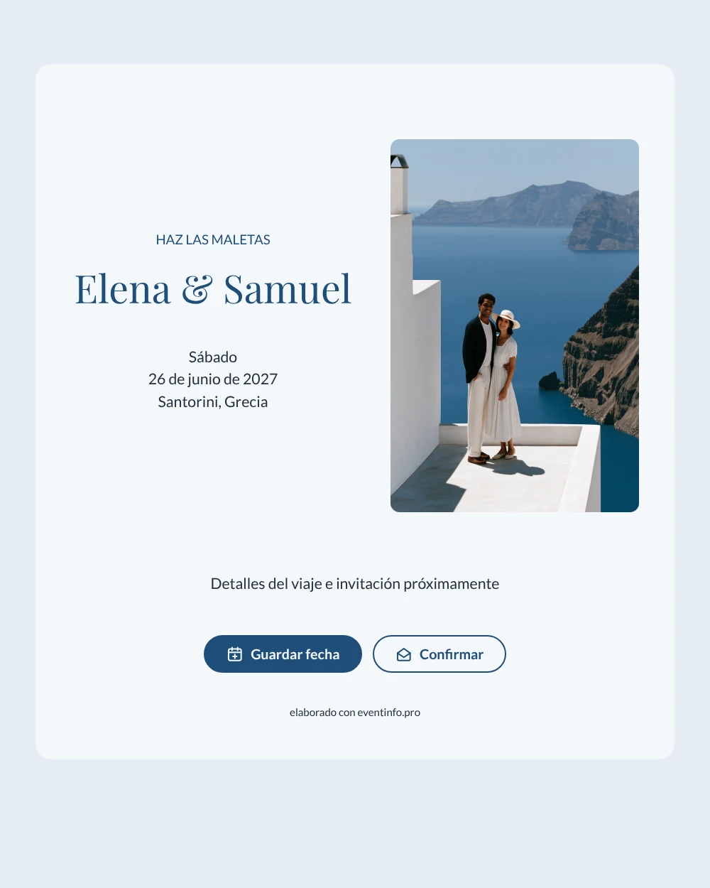 Save the date de boda en el Egeo con terraza &ndash; ejemplo 1