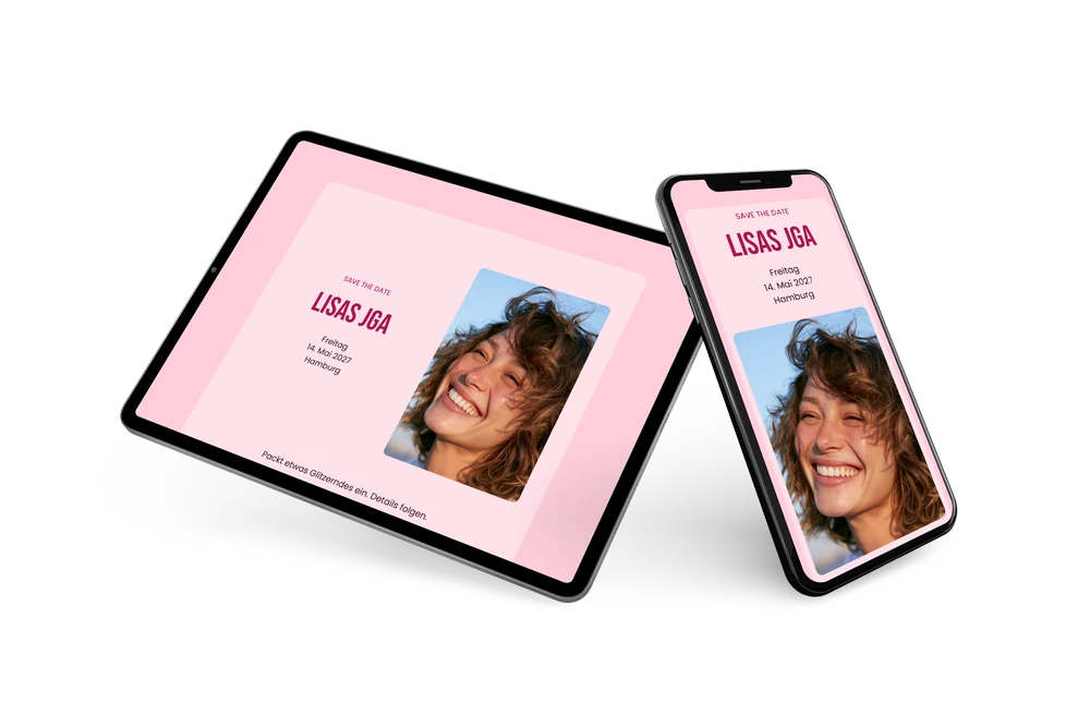 Save the Date Junggesellinnenabschied in Pink &ndash; Beispiel 2