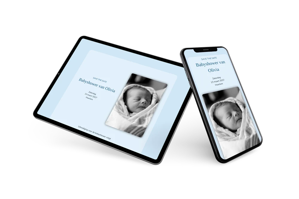 Save the date babyshower met newbornfoto &ndash; voorbeeld 2
