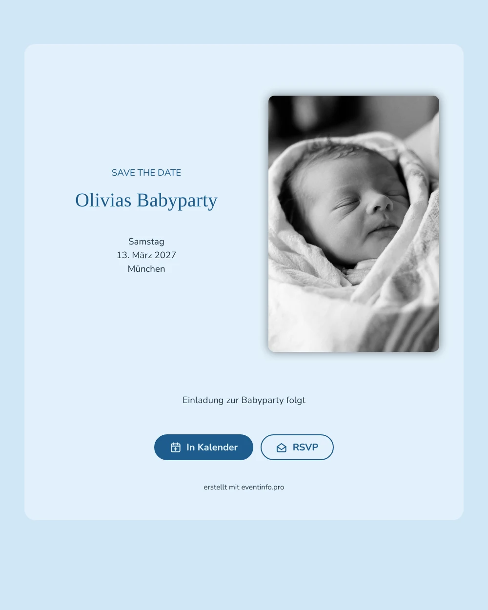 Save the Date Babyparty mit Neugeborenen-Foto
