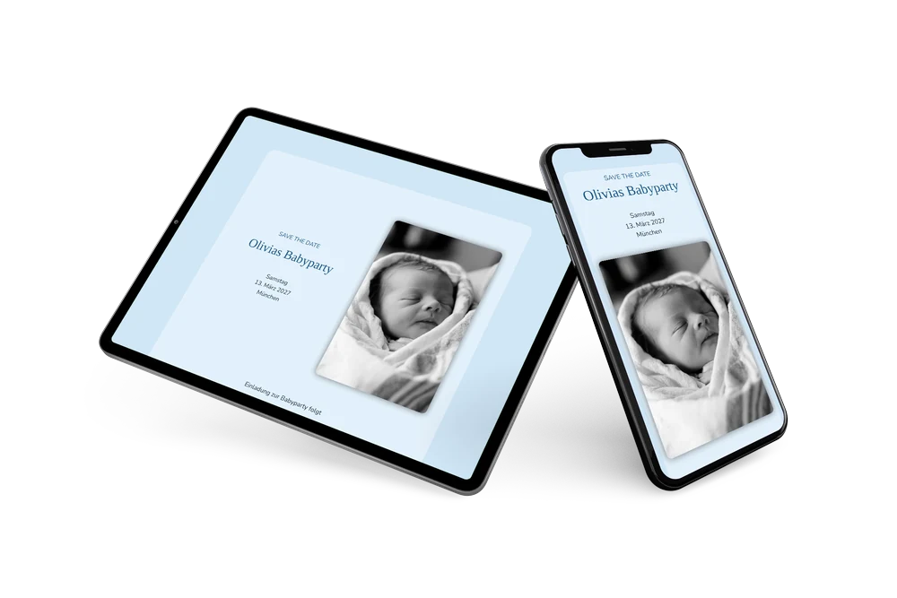 Save the Date Babyparty mit Neugeborenen-Foto &ndash; Beispiel 2