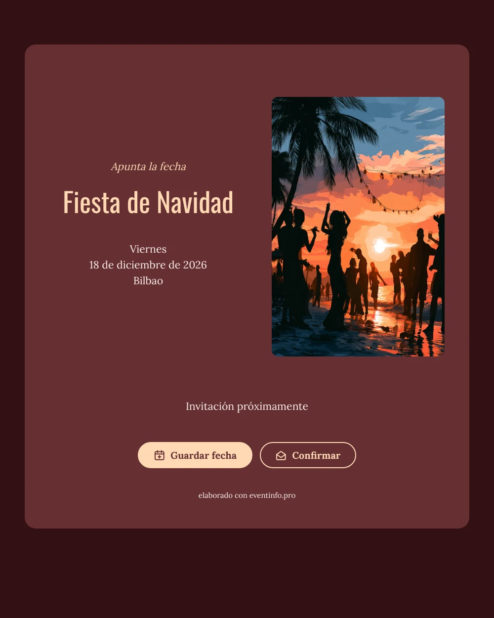 Save the date navideño en burdeos con fiesta playera &ndash; ejemplo 1