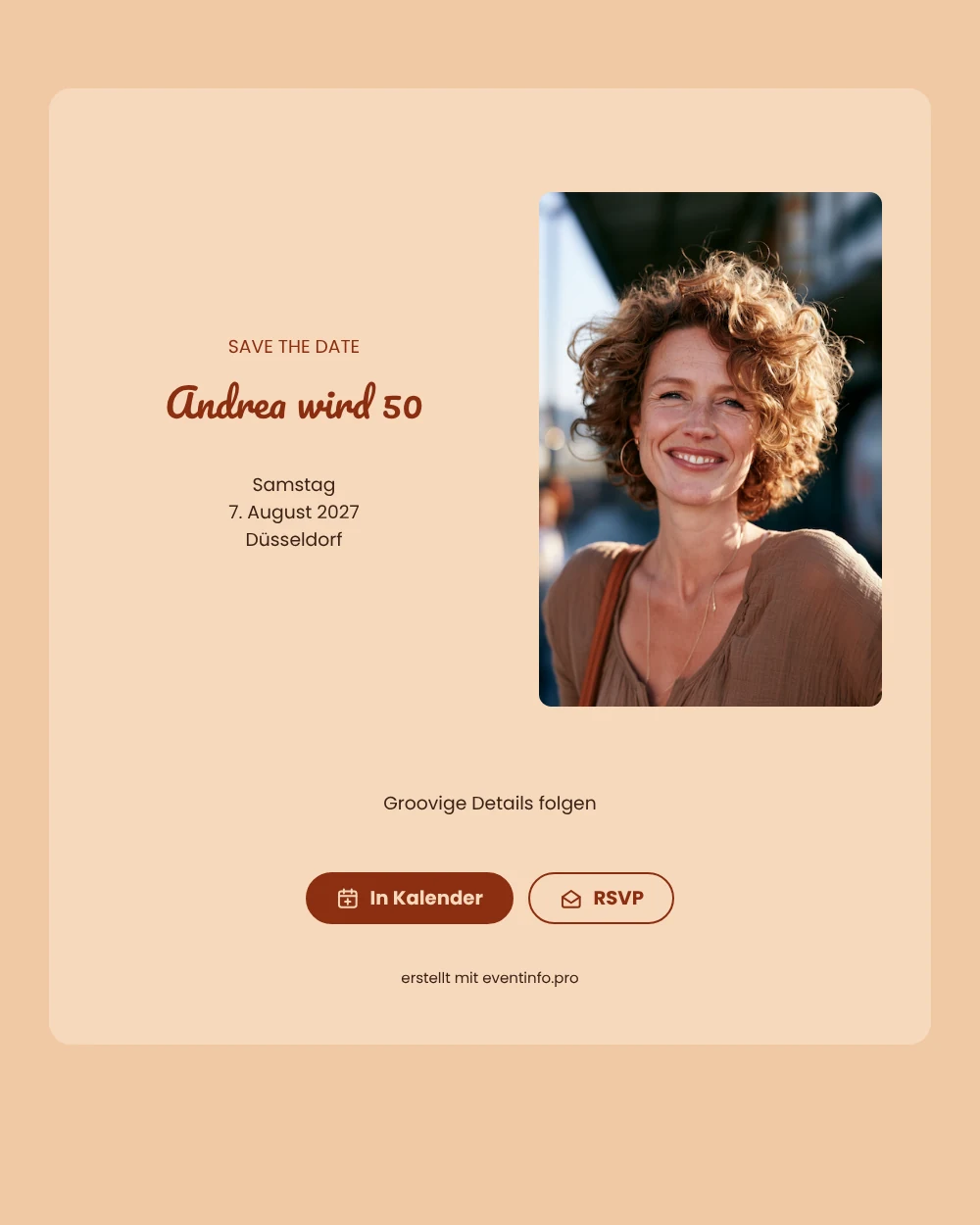 Save the Date zum 50. Geburtstag in Retro-Apricot