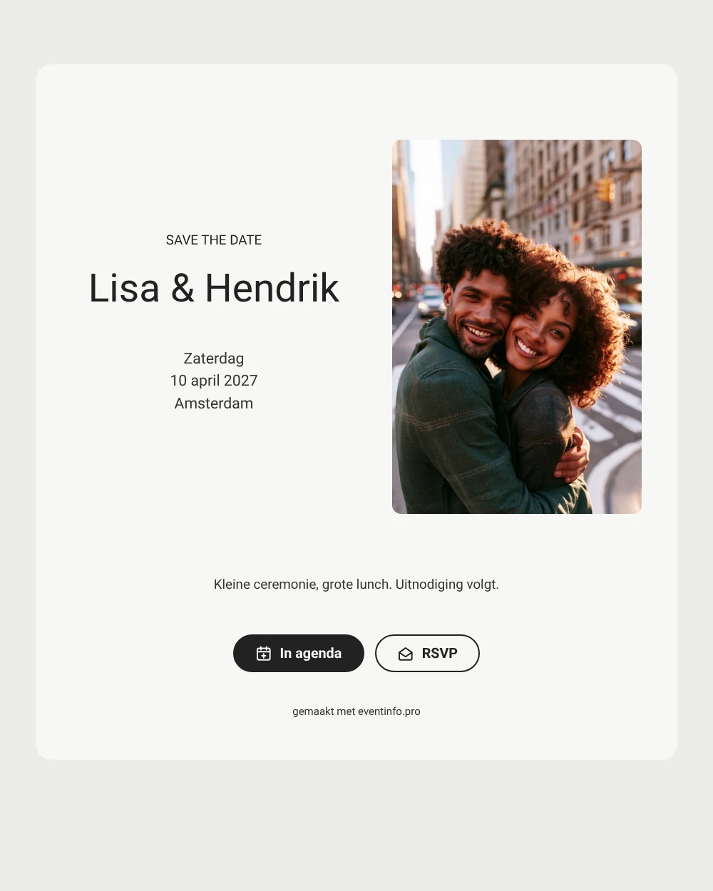 Minimalistische save the date bruiloft in de stad &ndash; voorbeeld 1
