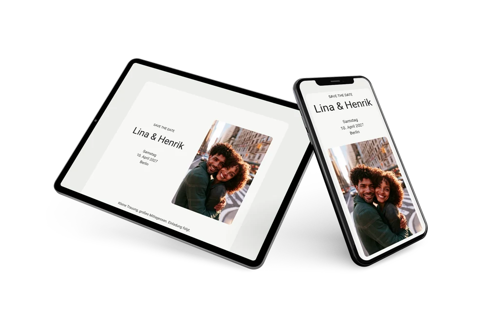 Minimalistisches Save the Date Standesamt mit Stadtfoto &ndash; Beispiel 2