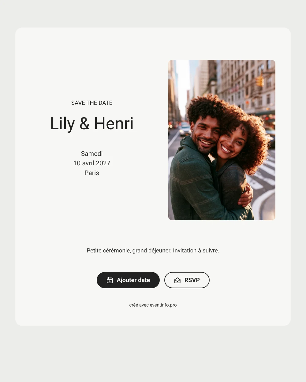 Save the date mariage minimaliste en ville