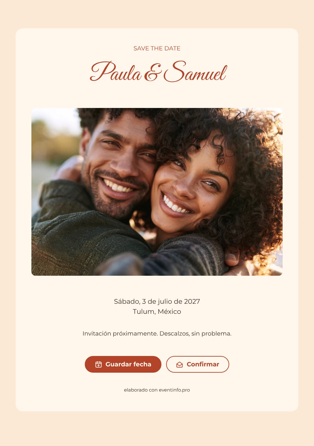 Save the date de boda en la playa en coral cálido &ndash; ejemplo 1